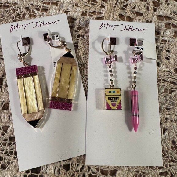 Betsey Johnson Teacher Statement earrings set of 2 - Picture 1 of 9